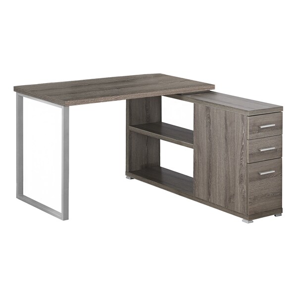 Computer Desk, Home Office, Corner, Storage Drawers, L Shape, Work, Laptop, Metal, Brown